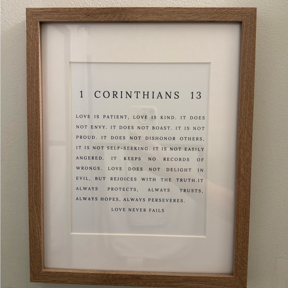 1 Corinthians 3 Minimalist Black Text Print with Natural Wood Frame